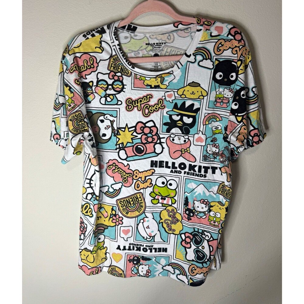 Sanrio Hello Kitty Multicolor Graphic Print Crew Neck Short Sleeve Tee 1X Plus
